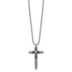 Men's Antiqued Black Crystal Cross Stainless Steel Box Chain Necklace 1.85mm