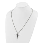 Men's Antiqued Black Crystal Cross Stainless Steel Box Chain Necklace 1.85mm