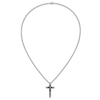 Men's Antiqued Black Crystal Cross Stainless Steel Box Chain Necklace 1.85mm