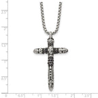 Men's Antiqued Black Crystal Cross Stainless Steel Box Chain Necklace 1.85mm