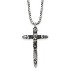 Men's Antiqued Black Crystal Cross Stainless Steel Box Chain Necklace 1.85mm