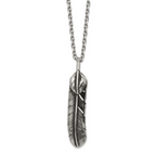 Men's Antiqued Feather Stainless Steel Cable Chain Pendant Necklace 3.5mm