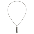Men's Antiqued Feather Stainless Steel Cable Chain Pendant Necklace 3.5mm