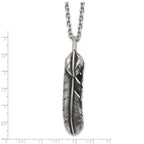 Men's Antiqued Feather Stainless Steel Cable Chain Pendant Necklace 3.5mm