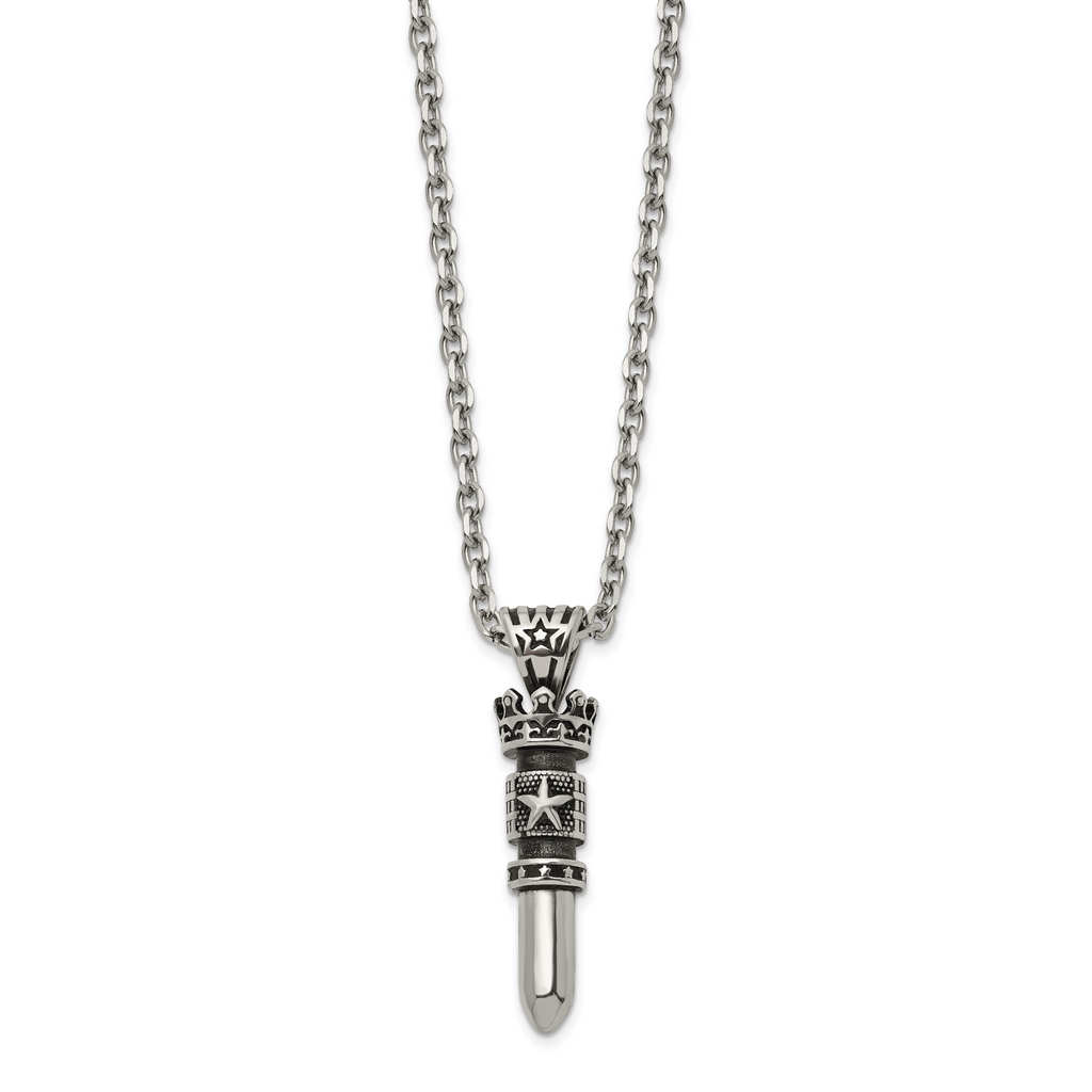 Men's Antiqued Crown Stainless Steel Cable Chain Pendant Necklace 3.5mm