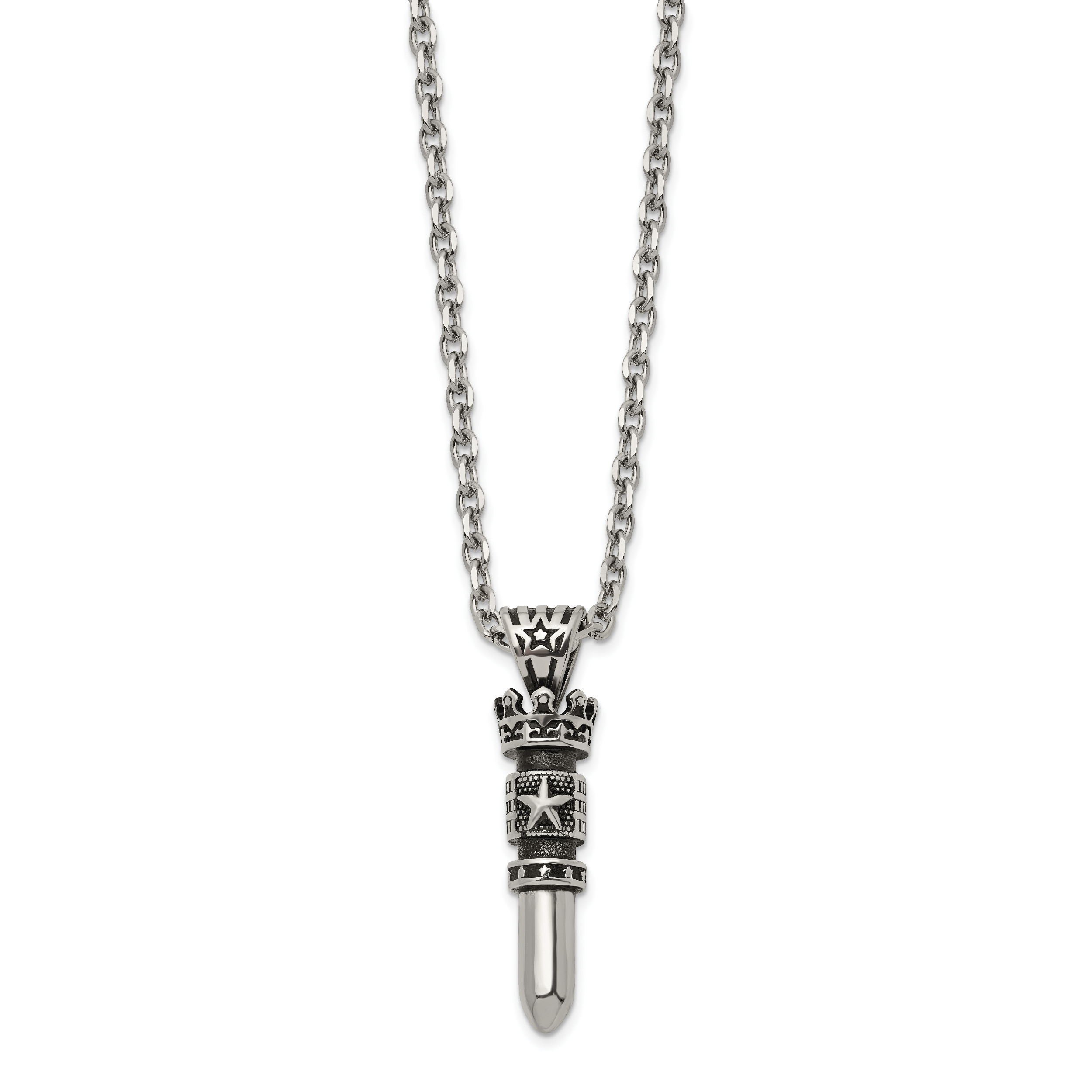 Men's Antiqued Crown Stainless Steel Cable Chain Pendant Necklace 3.5mm