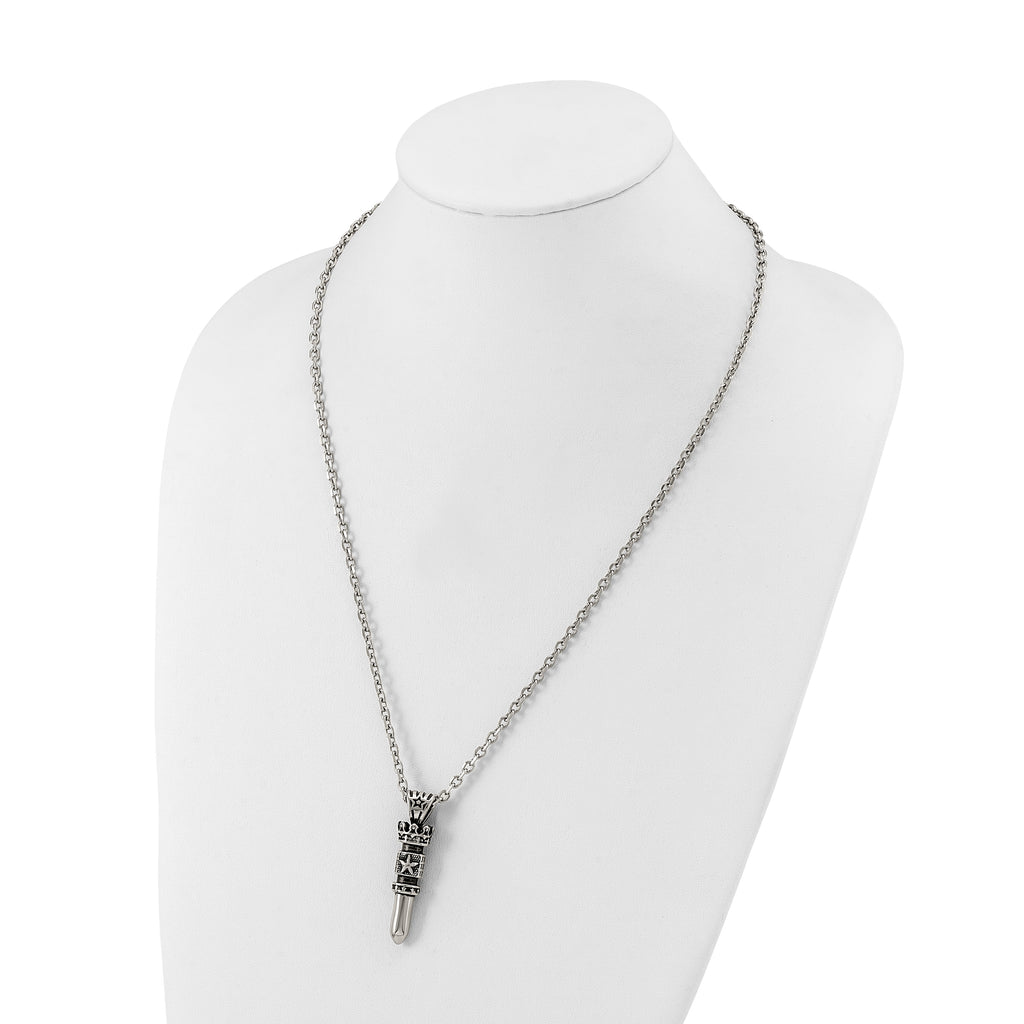 Men's Antiqued Crown Stainless Steel Cable Chain Pendant Necklace 3.5mm