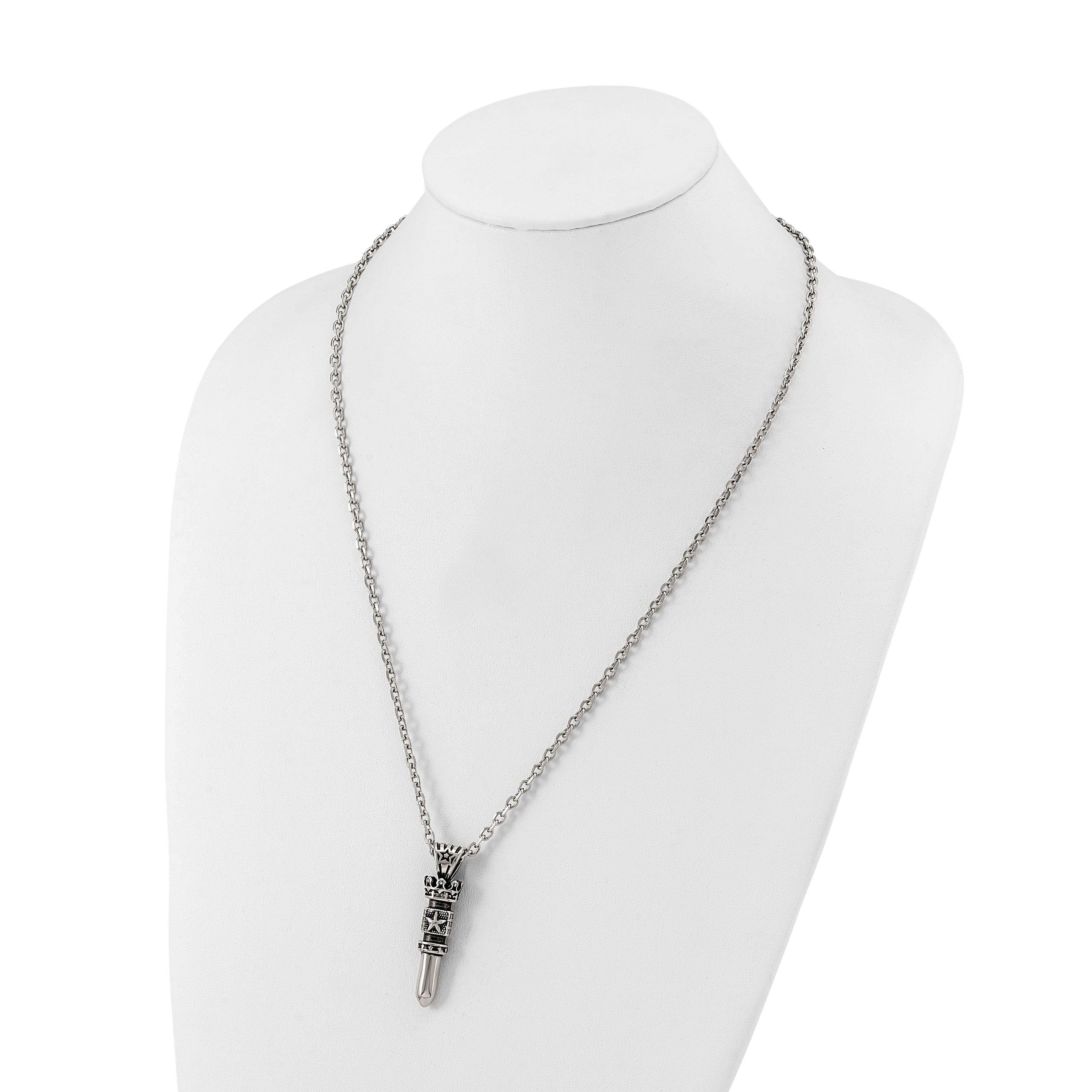Men's Antiqued Crown Stainless Steel Cable Chain Pendant Necklace 3.5mm