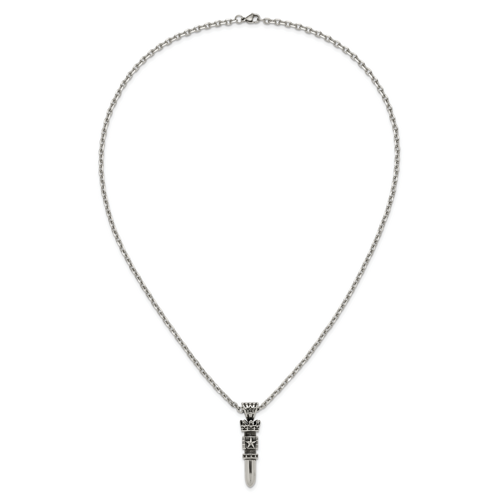 Men's Antiqued Crown Stainless Steel Cable Chain Pendant Necklace 3.5mm