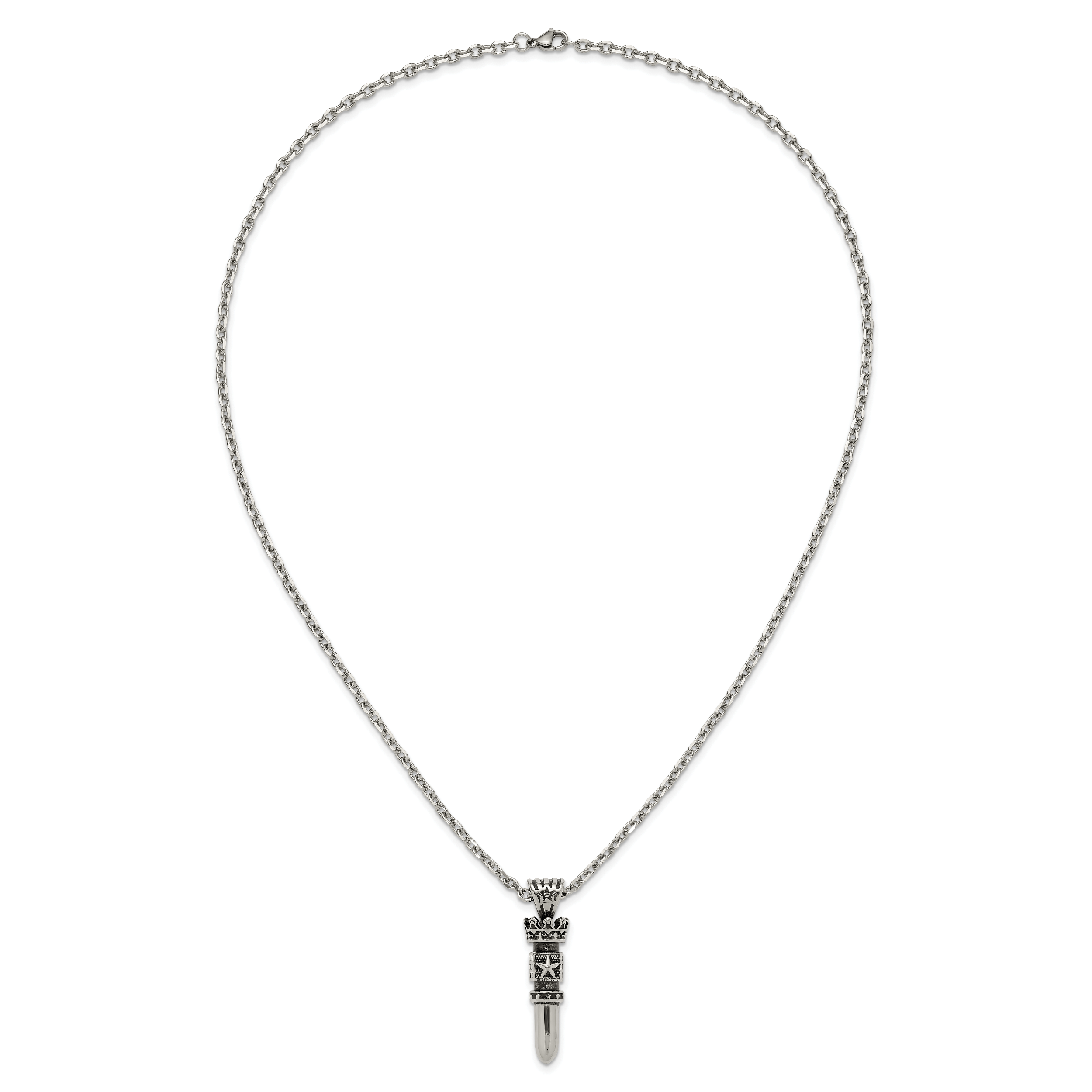 Men's Antiqued Crown Stainless Steel Cable Chain Pendant Necklace 3.5mm