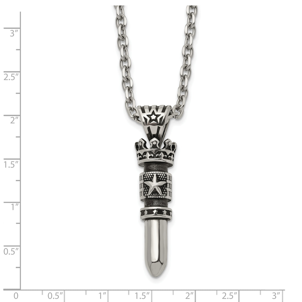 Men's Antiqued Crown Stainless Steel Cable Chain Pendant Necklace 3.5mm