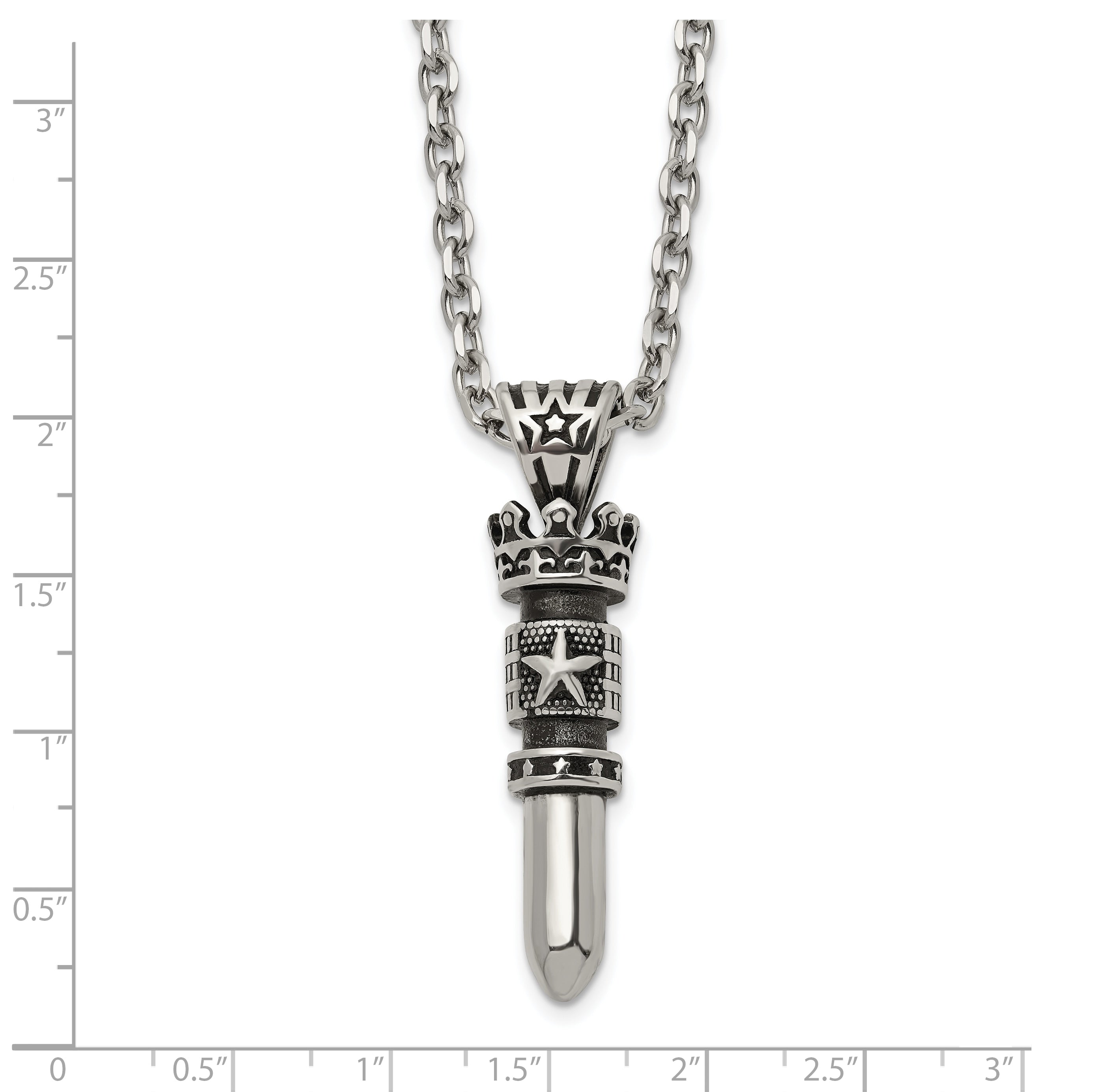 Men's Antiqued Crown Stainless Steel Cable Chain Pendant Necklace 3.5mm