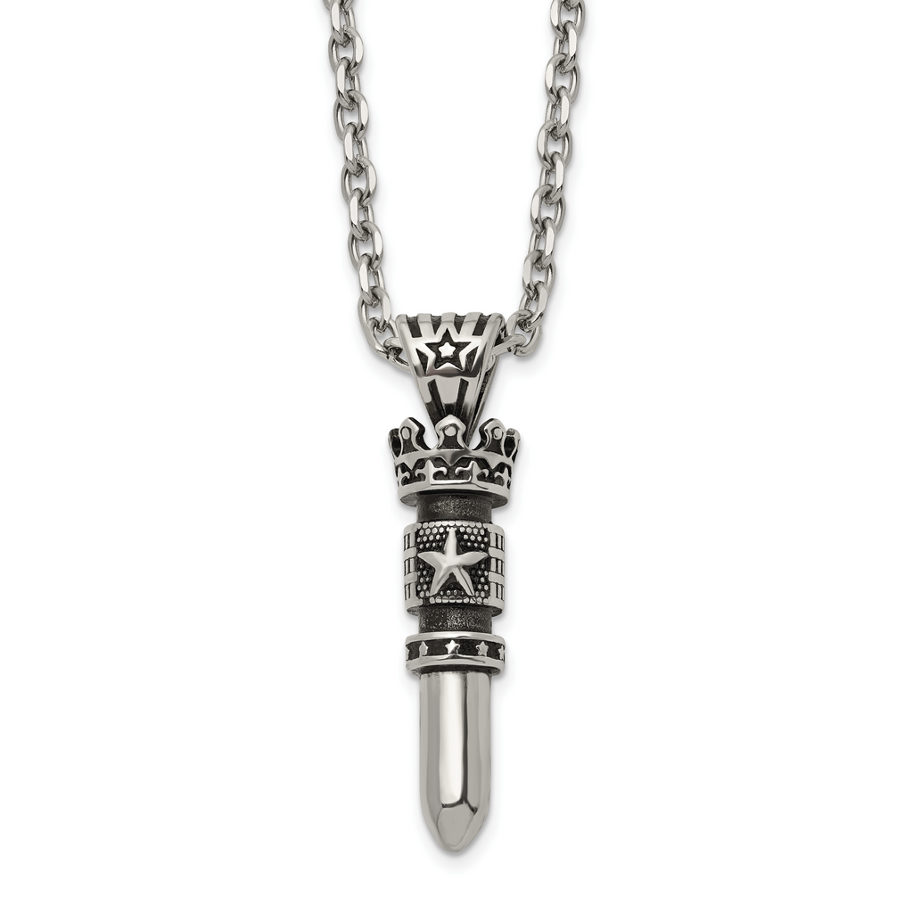 Men's Antiqued Crown Stainless Steel Cable Chain Pendant Necklace 3.5mm