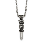 Men's Antiqued Crown Stainless Steel Cable Chain Pendant Necklace 3.5mm