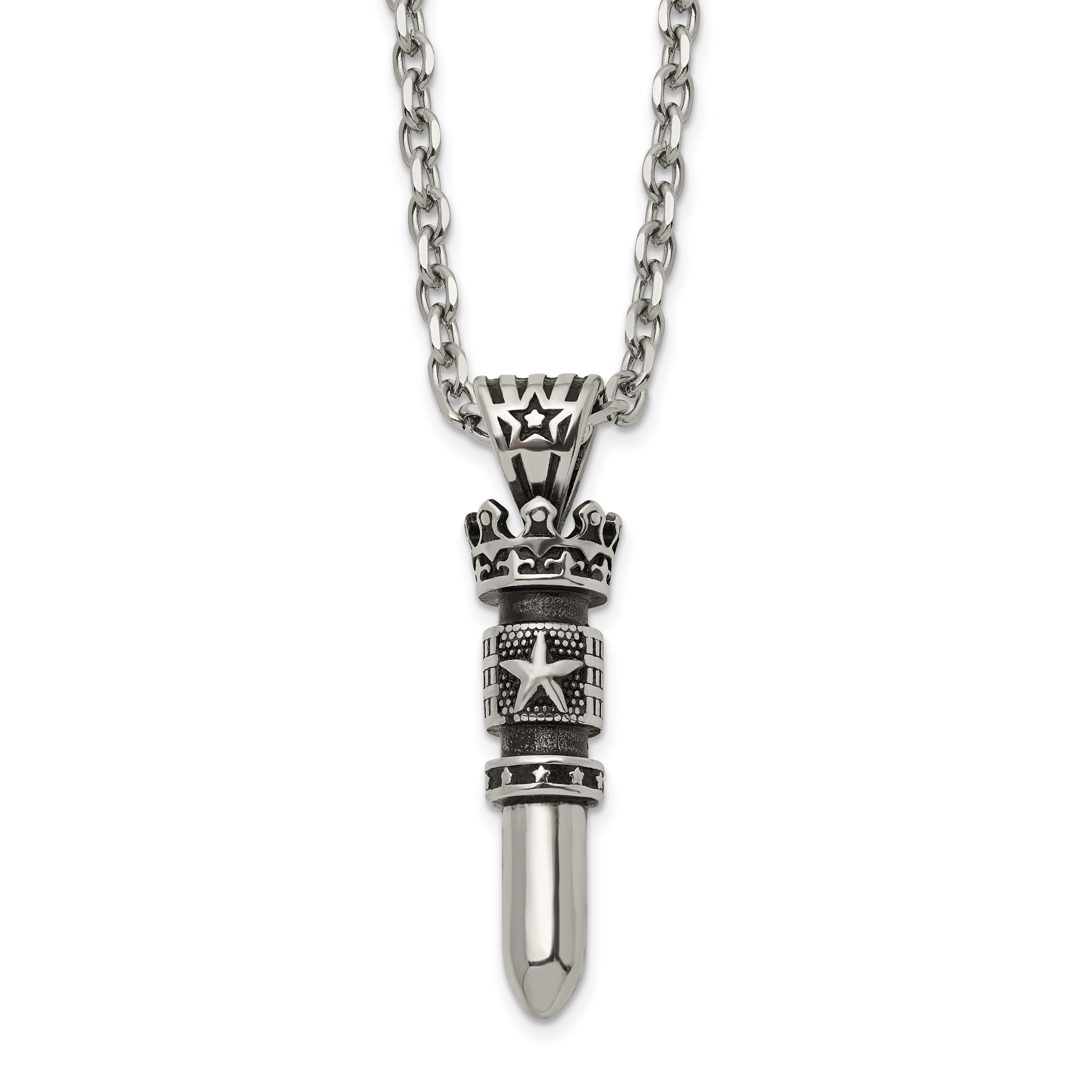 Men's Antiqued Crown Stainless Steel Cable Chain Pendant Necklace 3.5mm