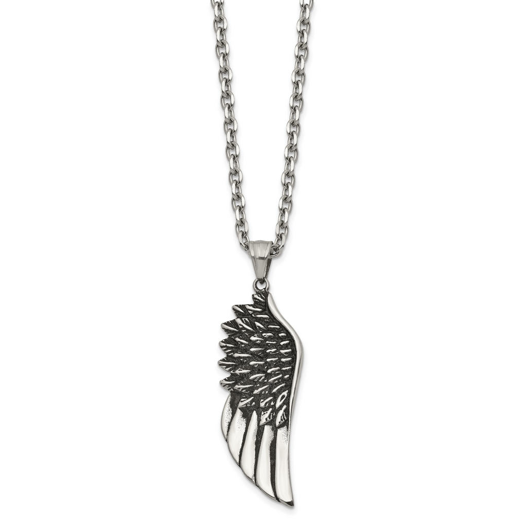 Men's Antiqued Wing Stainless Steel Cable Chain Pendant Necklace 3.5mm