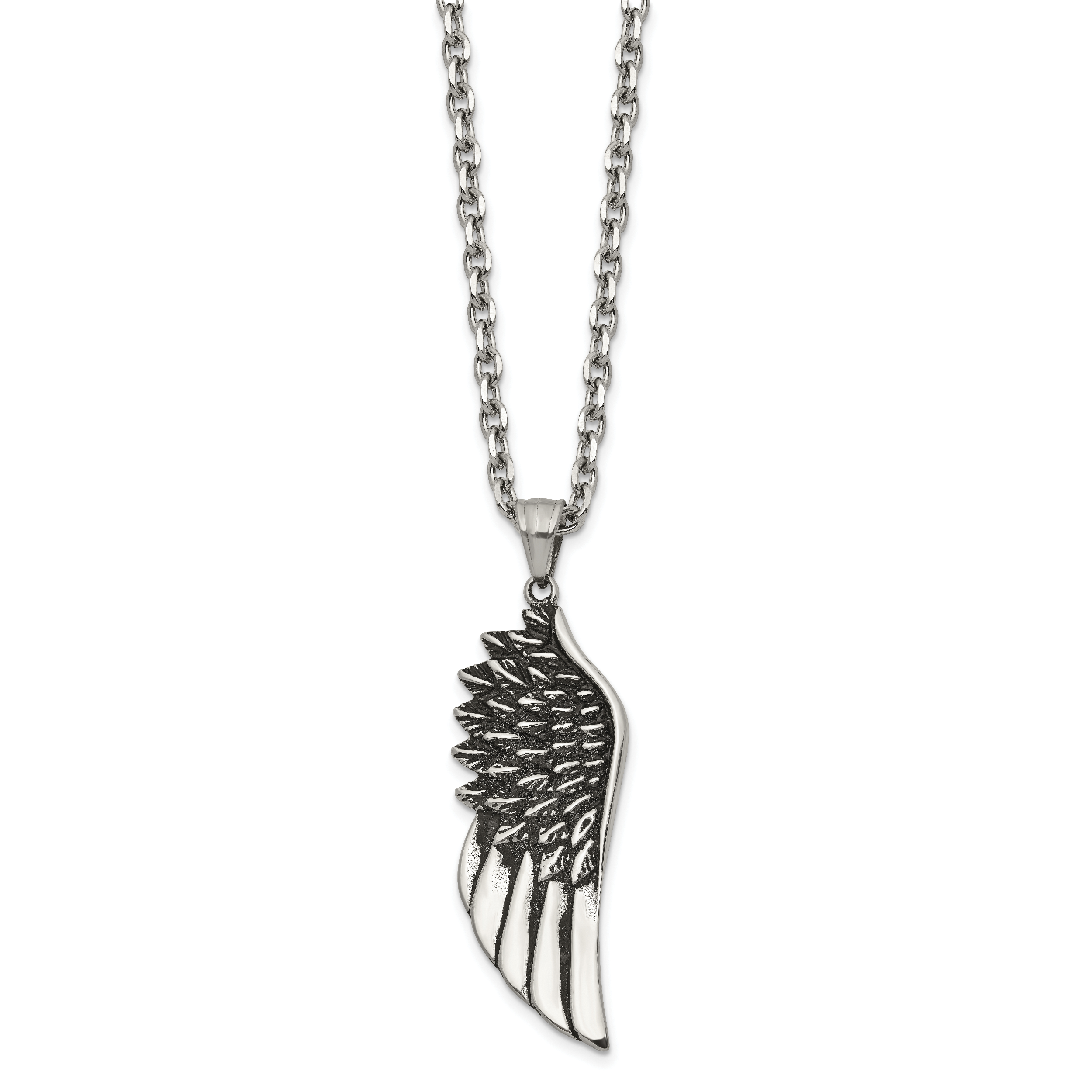 Men's Antiqued Wing Stainless Steel Cable Chain Pendant Necklace 3.5mm