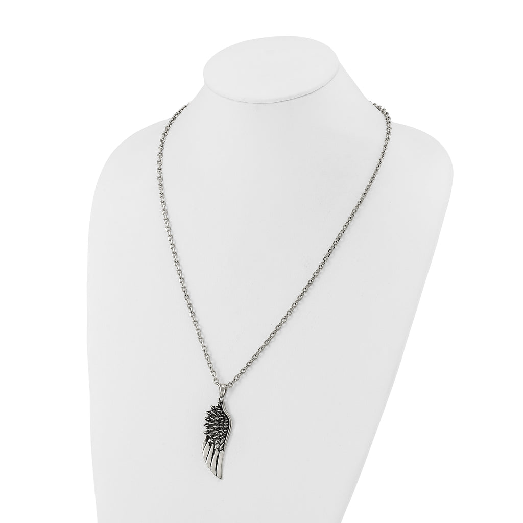 Men's Antiqued Wing Stainless Steel Cable Chain Pendant Necklace 3.5mm