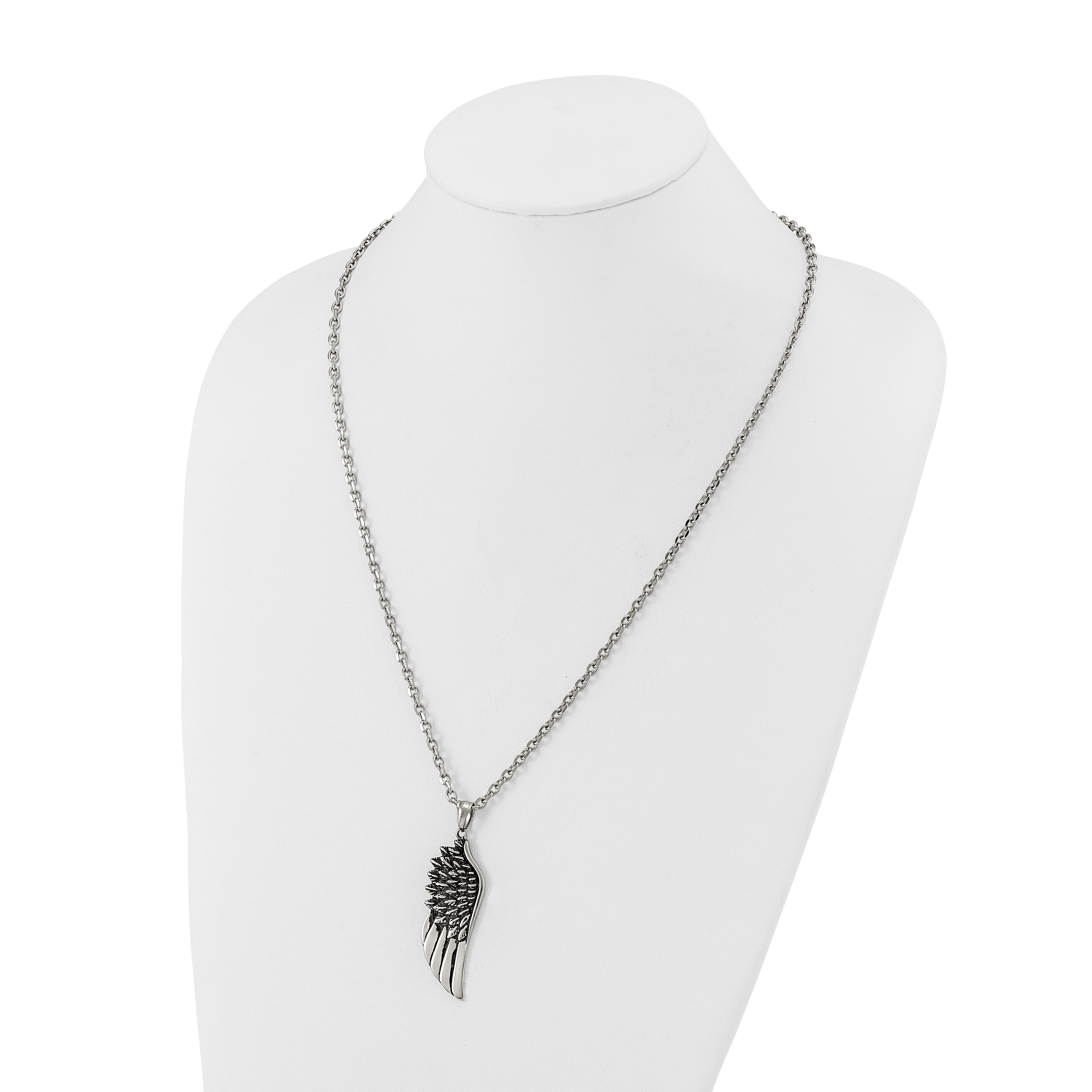 Men's Antiqued Wing Stainless Steel Cable Chain Pendant Necklace 3.5mm