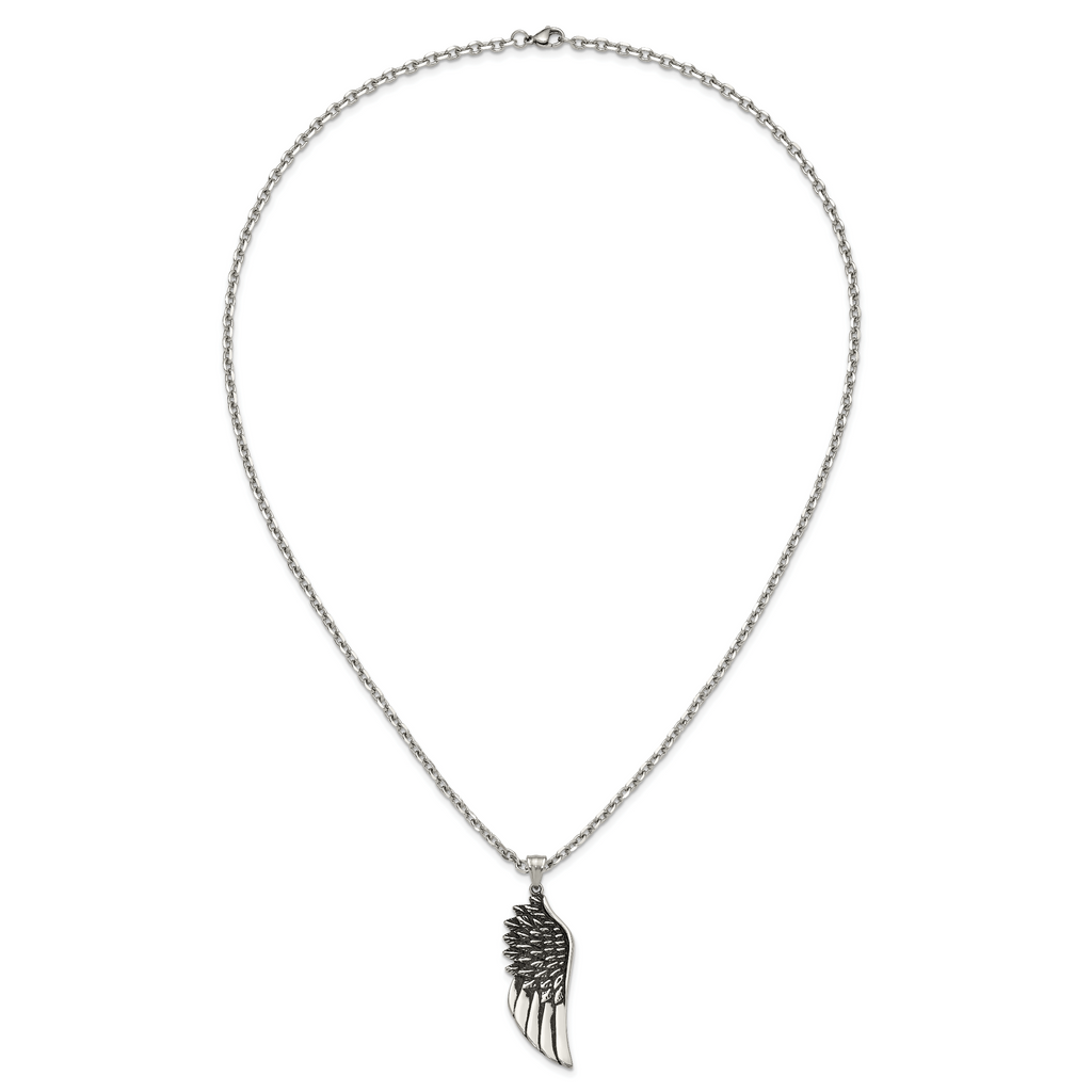 Men's Antiqued Wing Stainless Steel Cable Chain Pendant Necklace 3.5mm