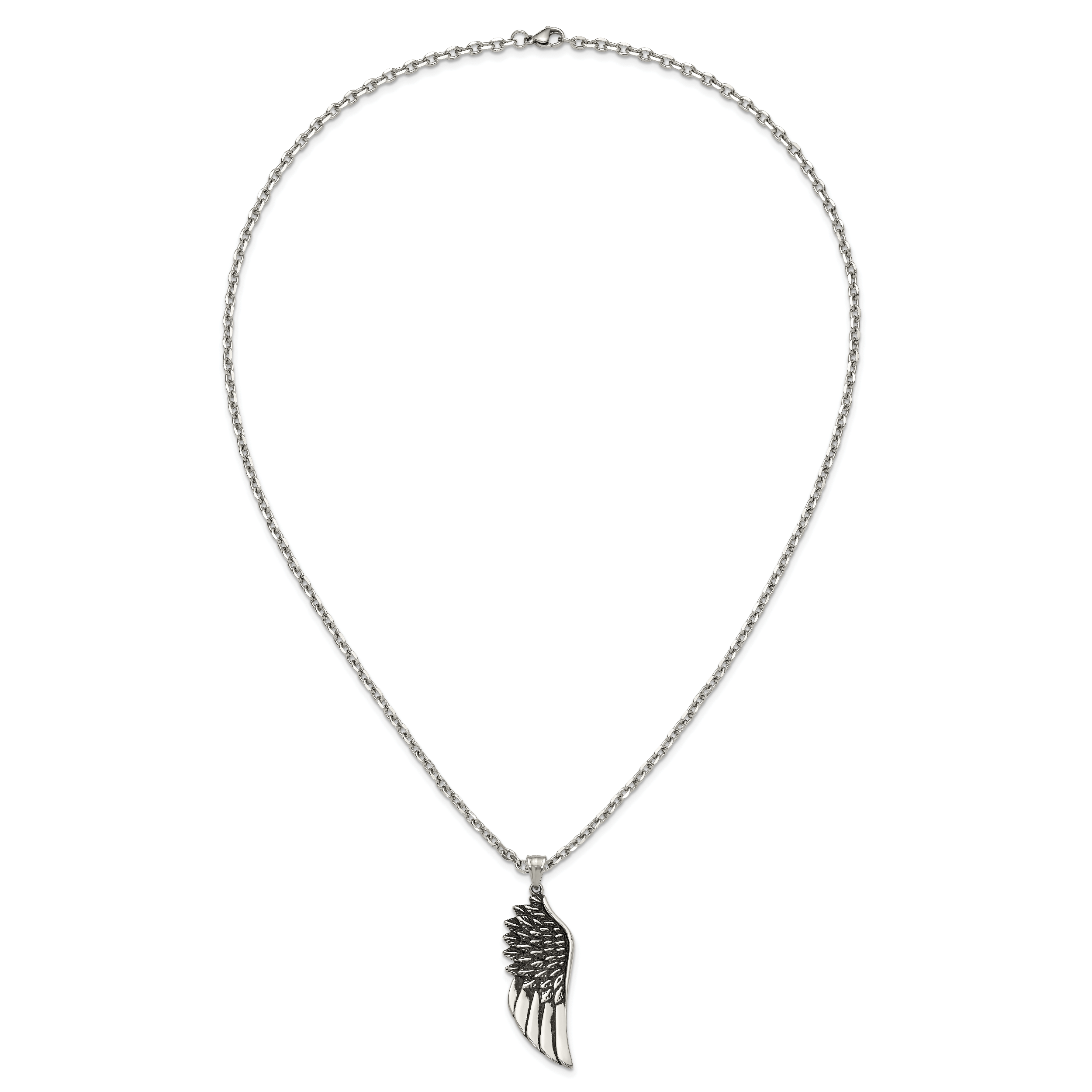 Men's Antiqued Wing Stainless Steel Cable Chain Pendant Necklace 3.5mm