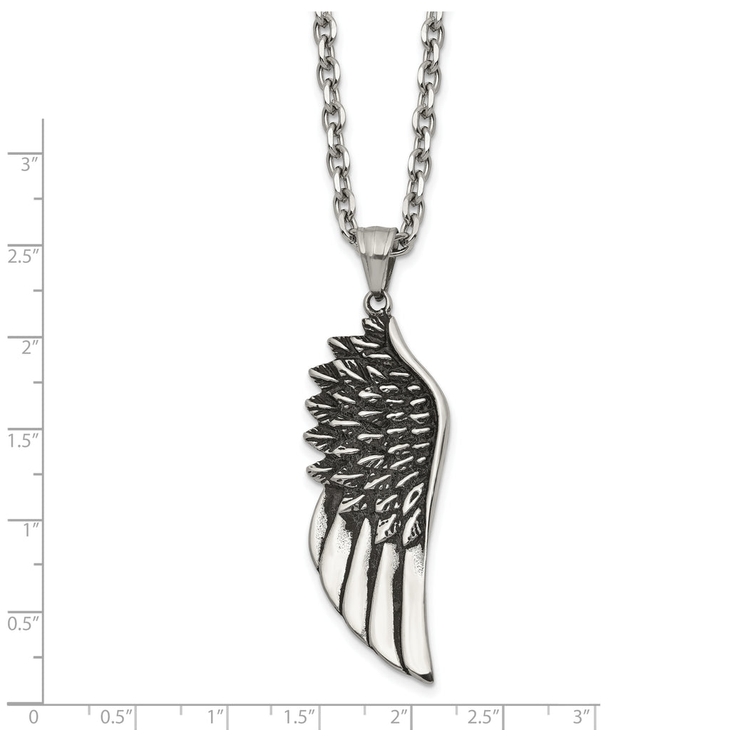 Men's Antiqued Wing Stainless Steel Cable Chain Pendant Necklace 3.5mm