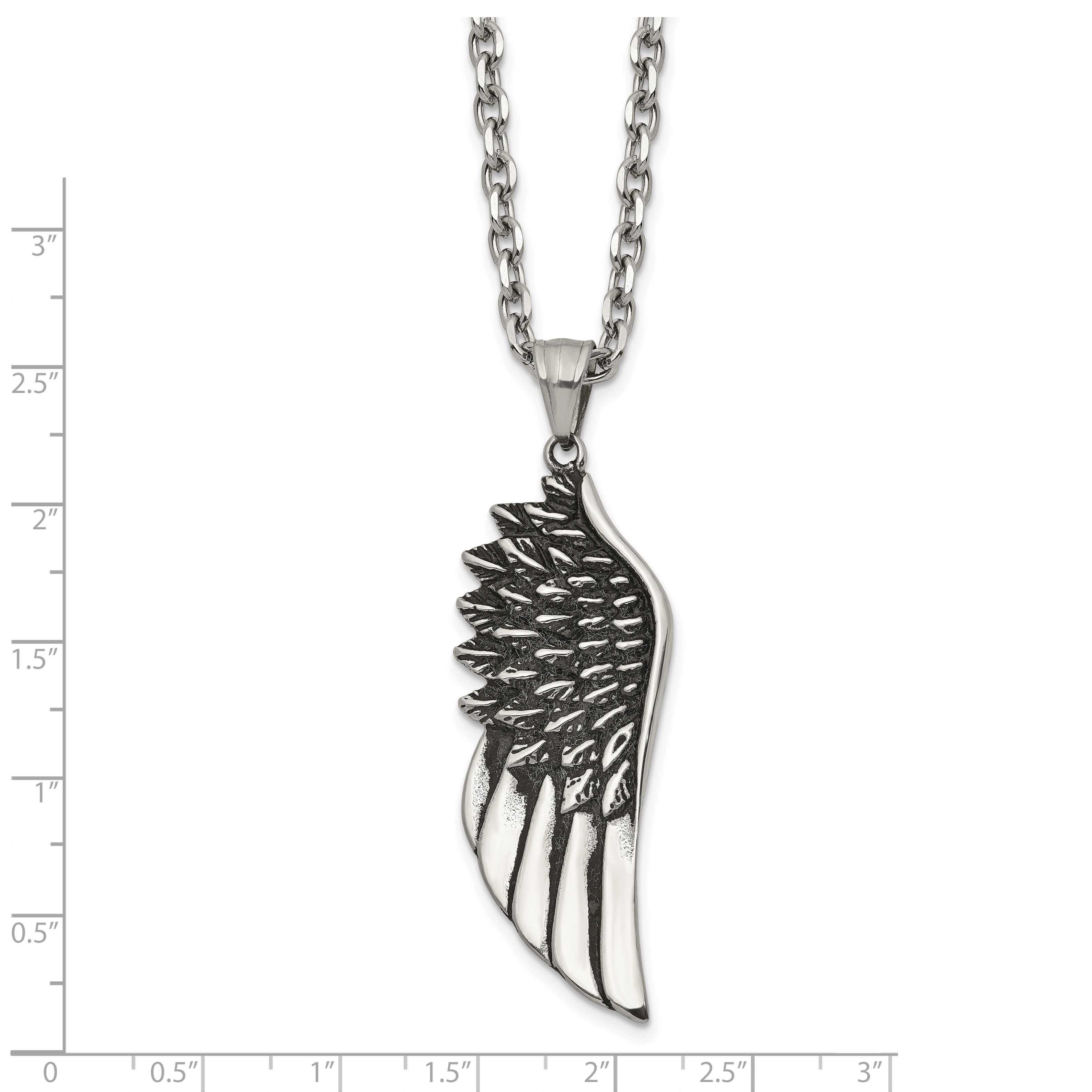 Men's Antiqued Wing Stainless Steel Cable Chain Pendant Necklace 3.5mm