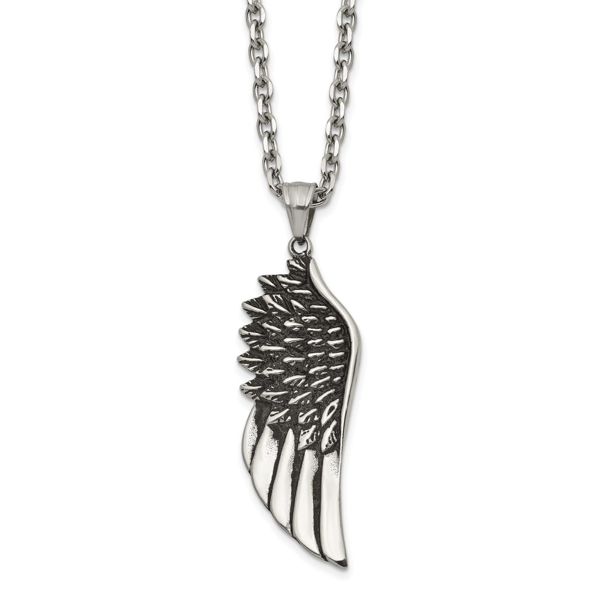 Chisel Wing Necklace in Stainless Steel, Antiqued & Polished, 24 Inch - Sophia Jewelers Main image
