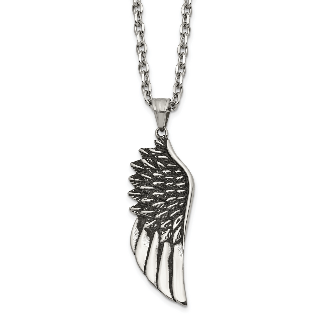 Men's Antiqued Wing Stainless Steel Cable Chain Pendant Necklace 3.5mm
