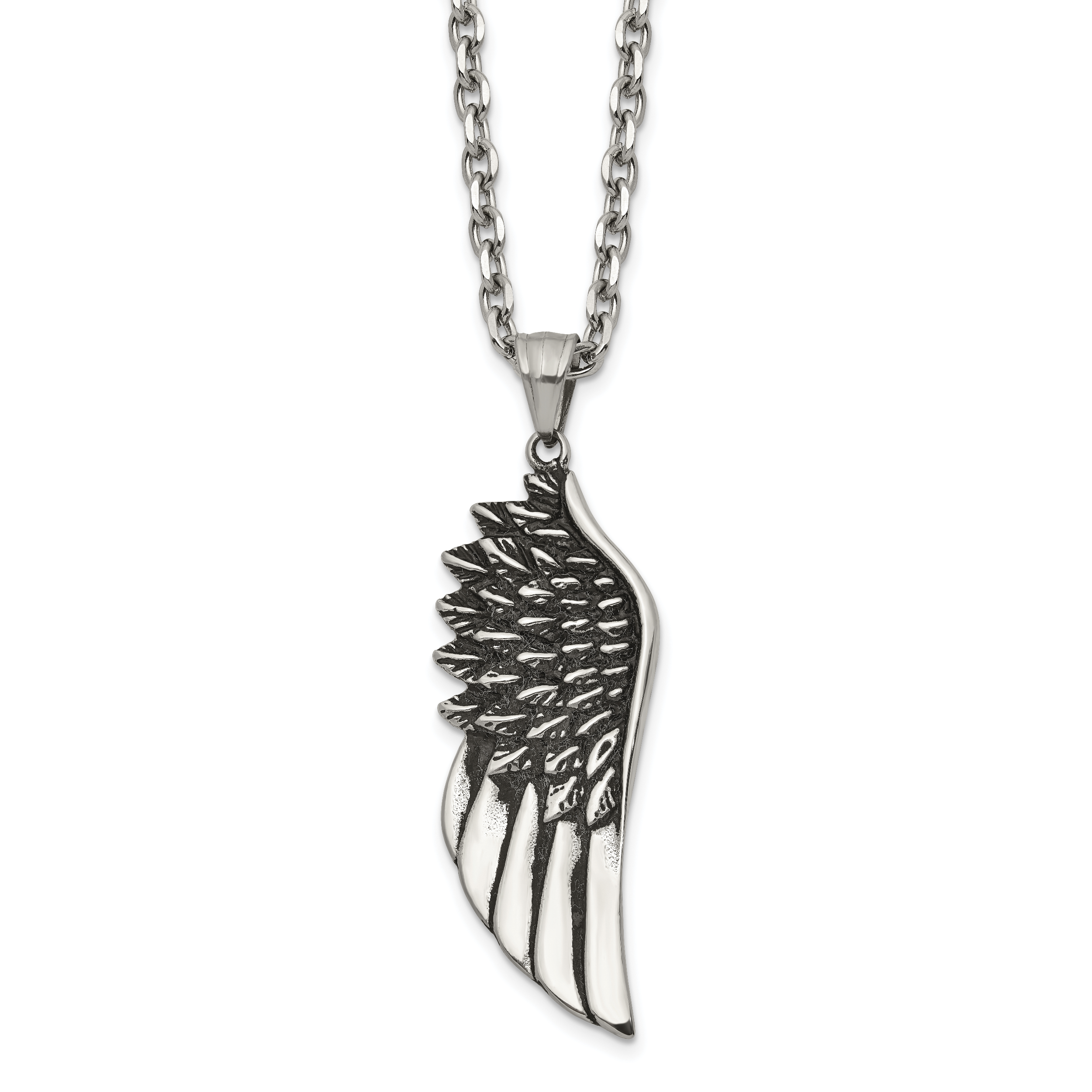 Men's Antiqued Wing Stainless Steel Cable Chain Pendant Necklace 3.5mm