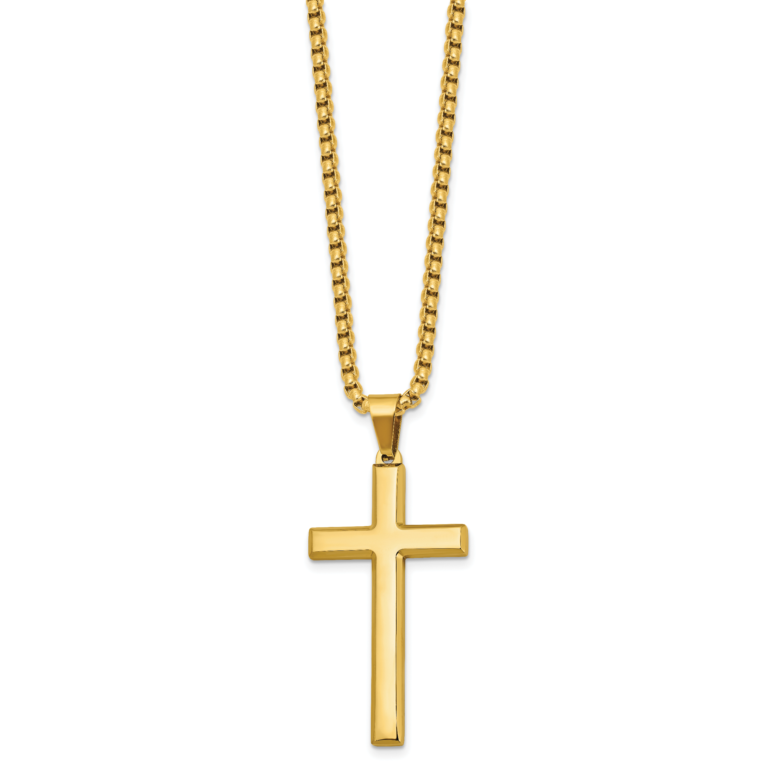 Men's Gold-Tone Polished Cross Stainless Steel Box Chain Necklace 2.8mm Secondary image