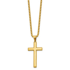 Men's Gold-Tone Polished Cross Stainless Steel Box Chain Necklace 2.8mm
