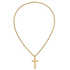 Men's Gold-Tone Polished Cross Stainless Steel Box Chain Necklace 2.8mm