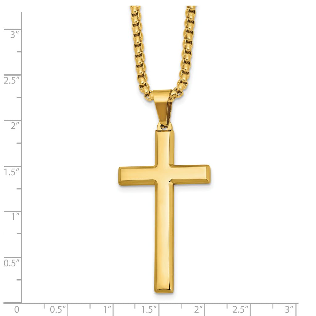 Men's Gold-Tone Polished Cross Stainless Steel Box Chain Necklace 2.8mm