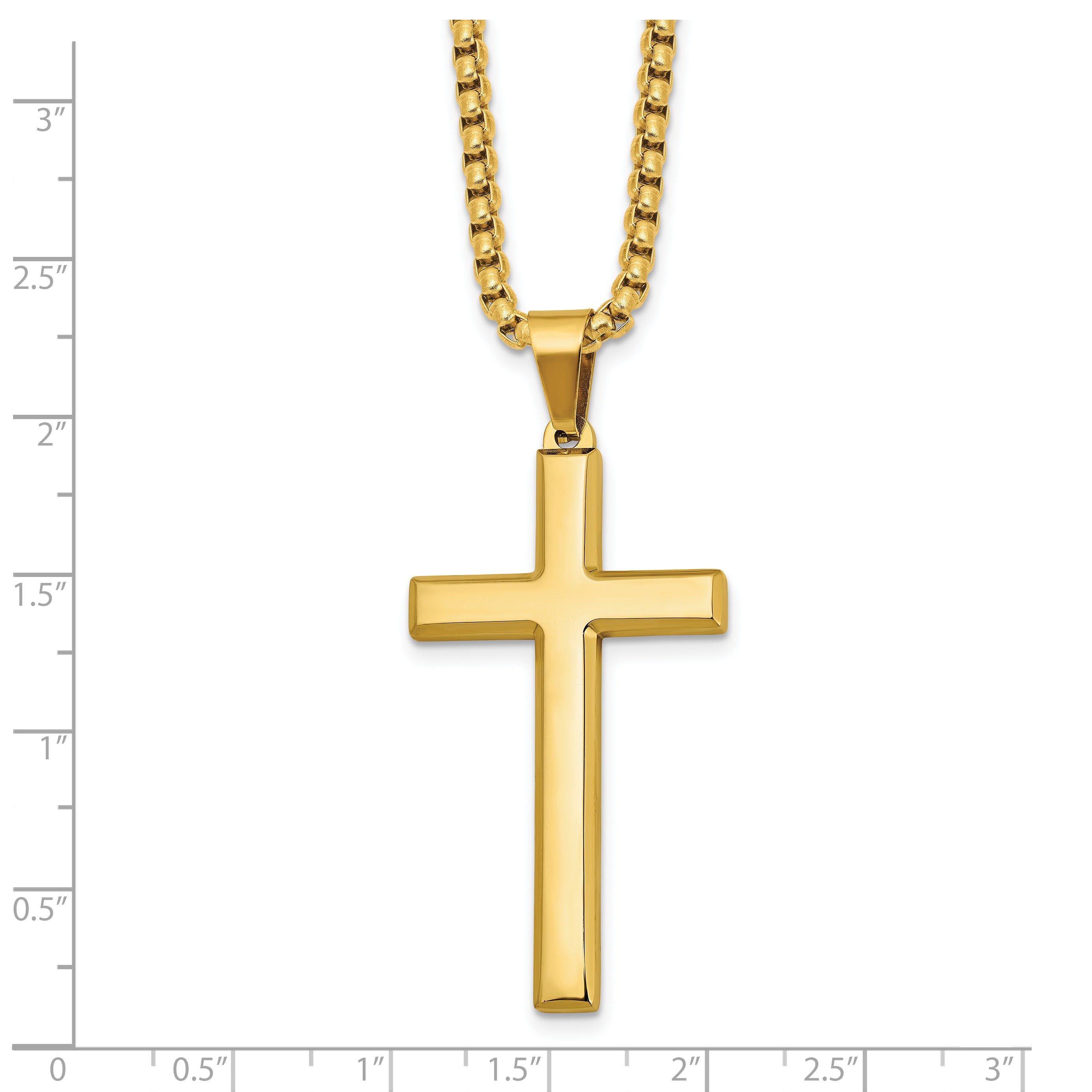 Men's Gold-Tone Polished Cross Stainless Steel Box Chain Necklace 2.8mm