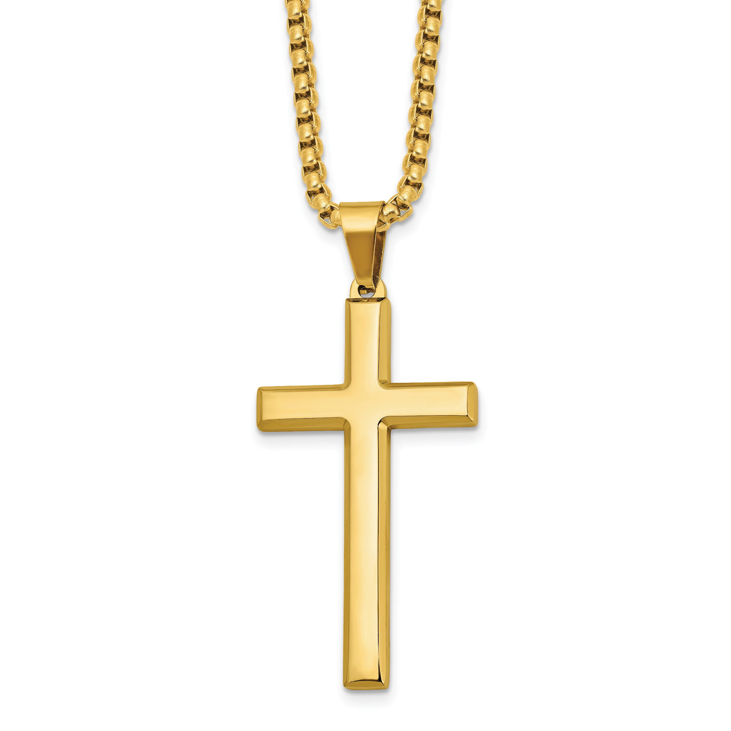 Men's Gold-Tone Polished Cross Stainless Steel Box Chain Necklace 2.8mm Main image