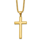 Men's Gold-Tone Polished Cross Stainless Steel Box Chain Necklace 2.8mm