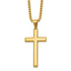 Men's Gold-Tone Polished Cross Stainless Steel Box Chain Necklace 2.8mm