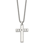 Men's Polished Cross Stainless Steel Box Chain Necklace 2.9mm