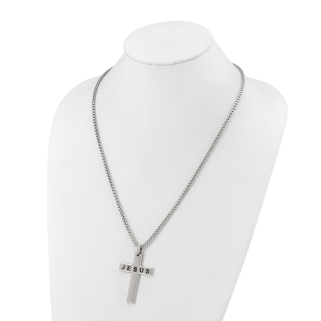 Men's Polished Cross Stainless Steel Box Chain Necklace 2.9mm