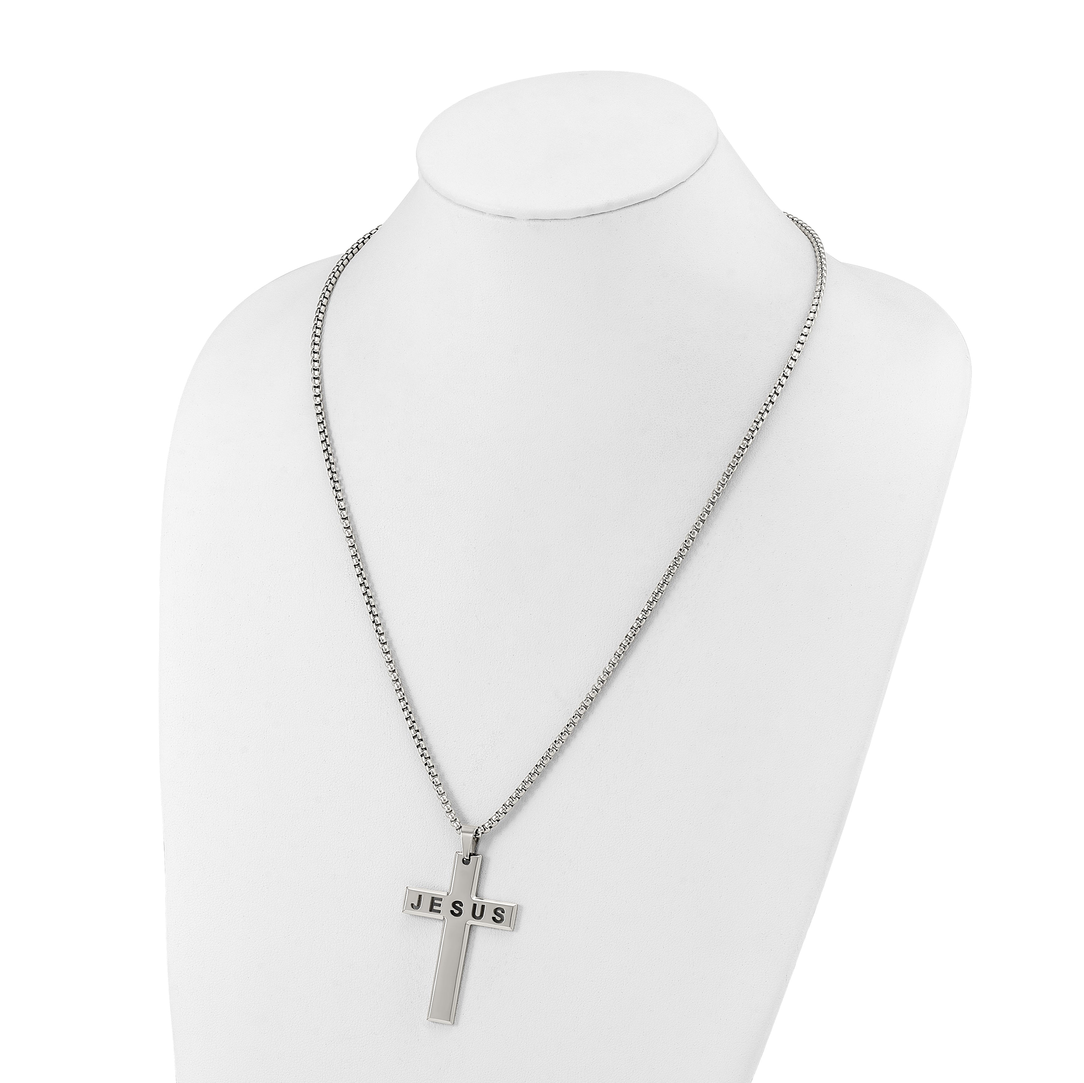 Men's Polished Cross Stainless Steel Box Chain Necklace 2.9mm