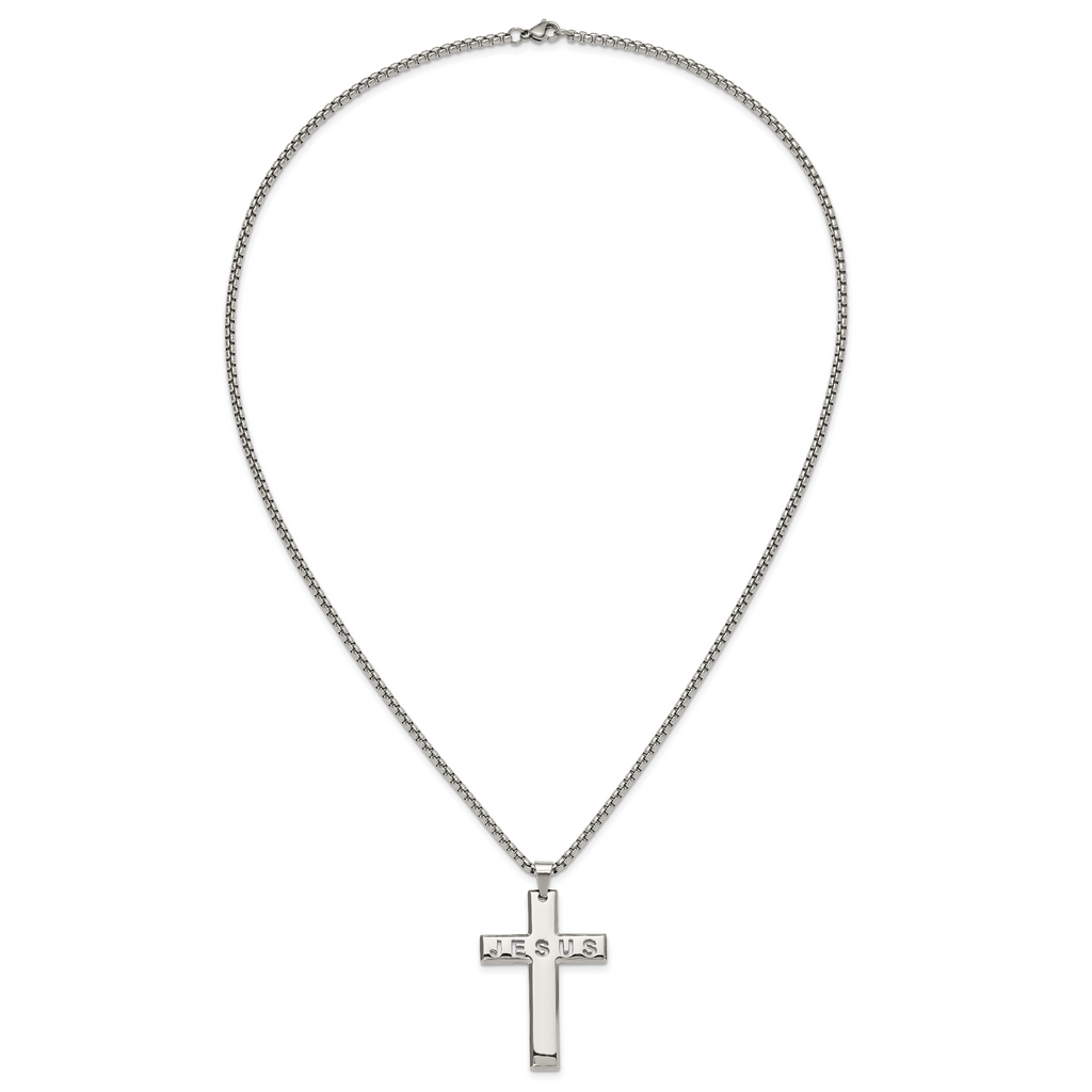 Men's Polished Cross Stainless Steel Box Chain Necklace 2.9mm