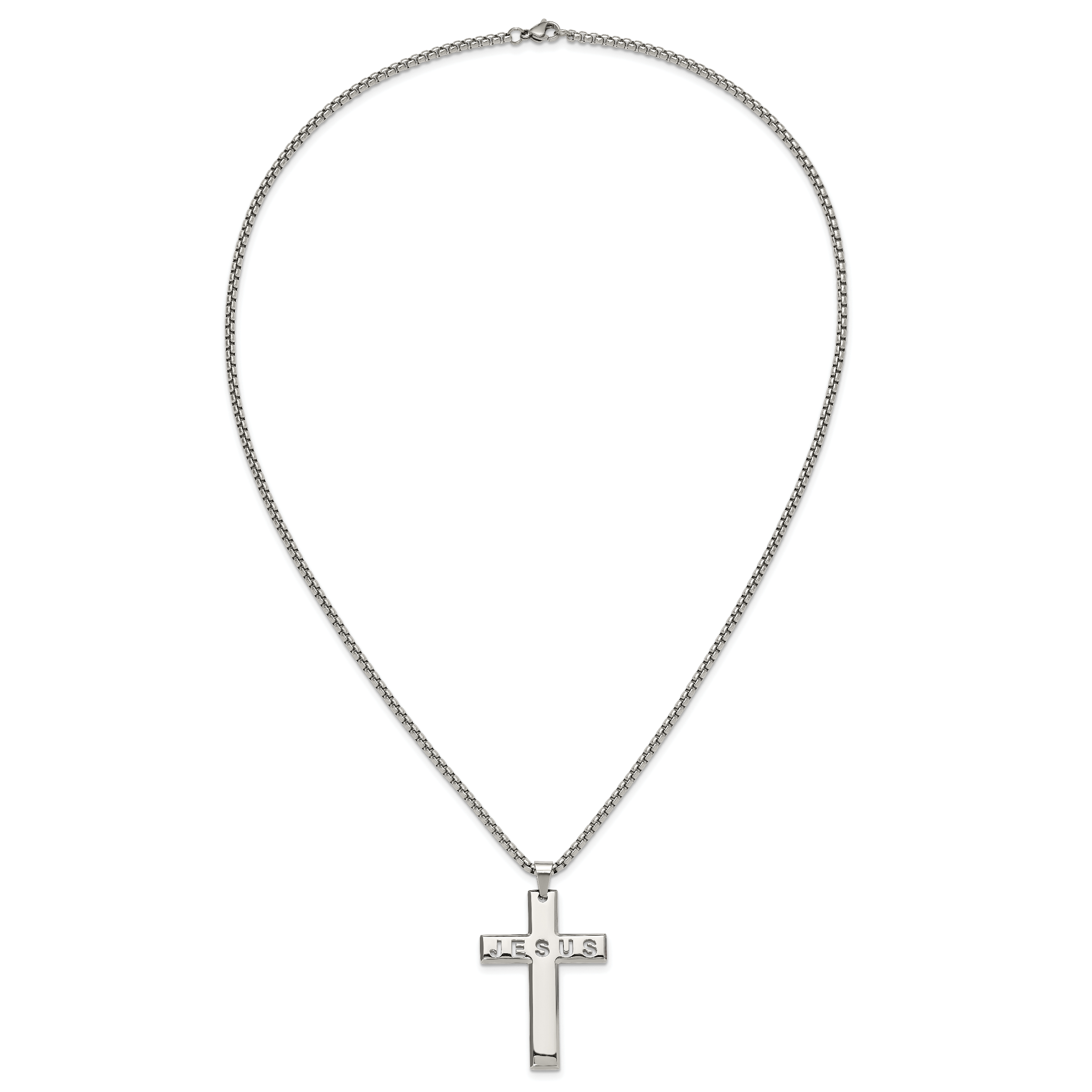 Men's Polished Cross Stainless Steel Box Chain Necklace 2.9mm