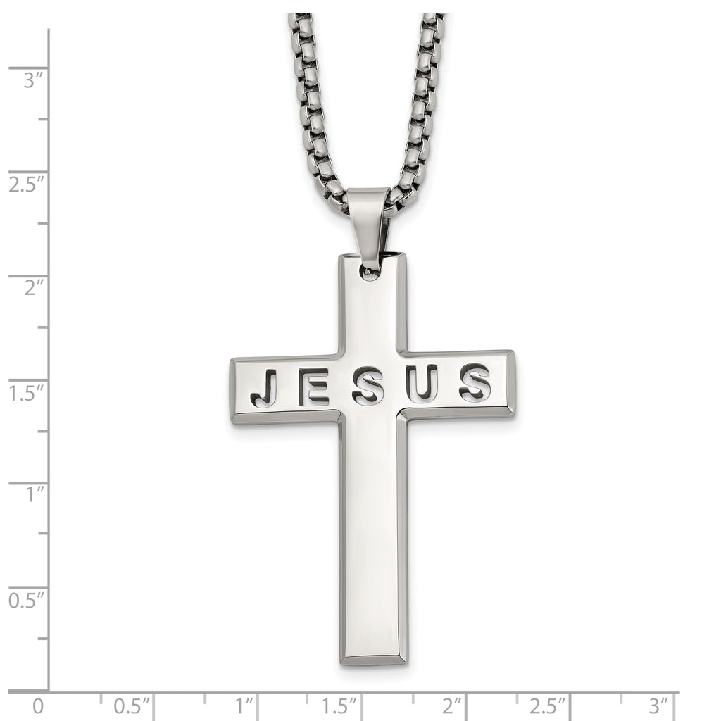 Men's Polished Cross Stainless Steel Box Chain Necklace 2.9mm