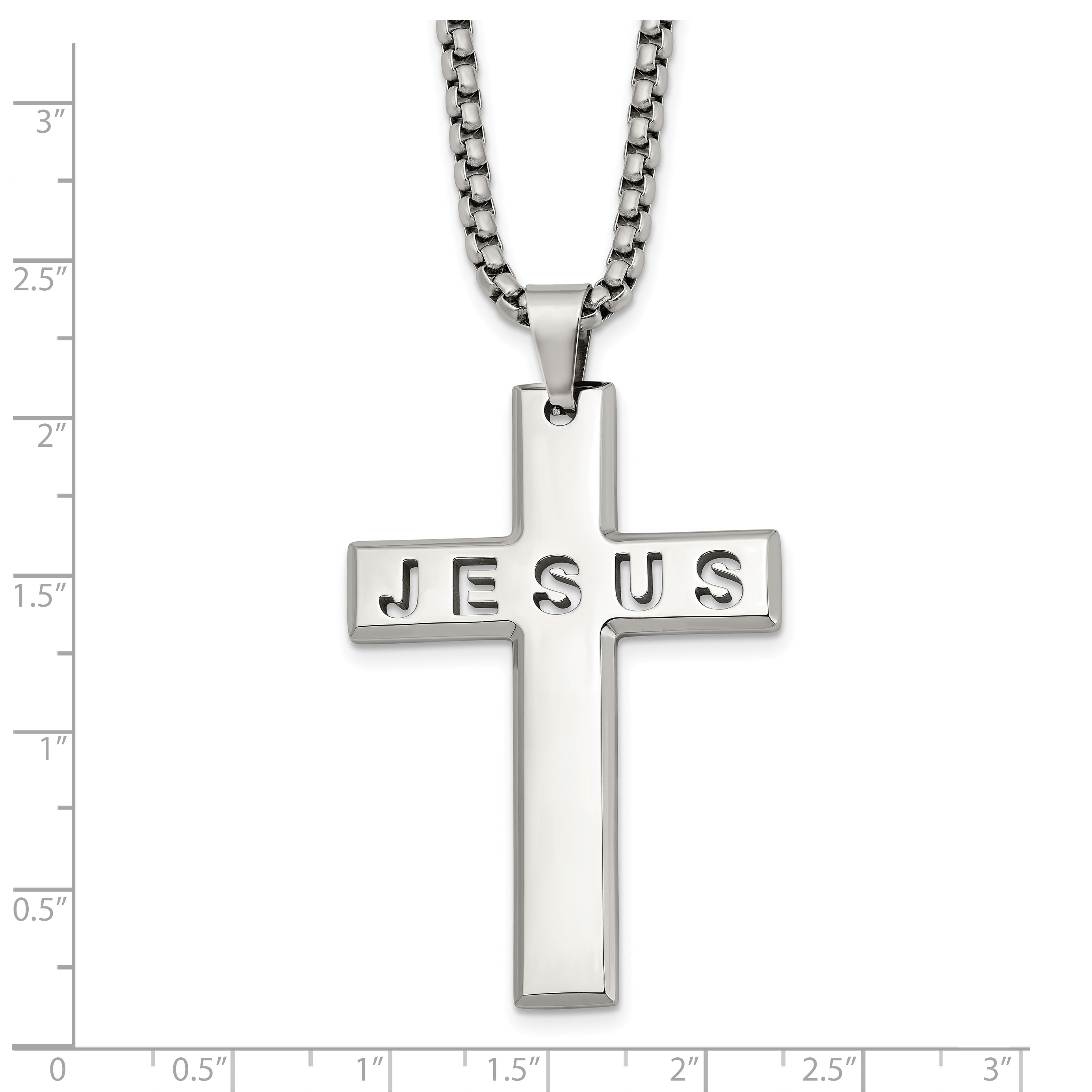 Men's Polished Cross Stainless Steel Box Chain Necklace 2.9mm