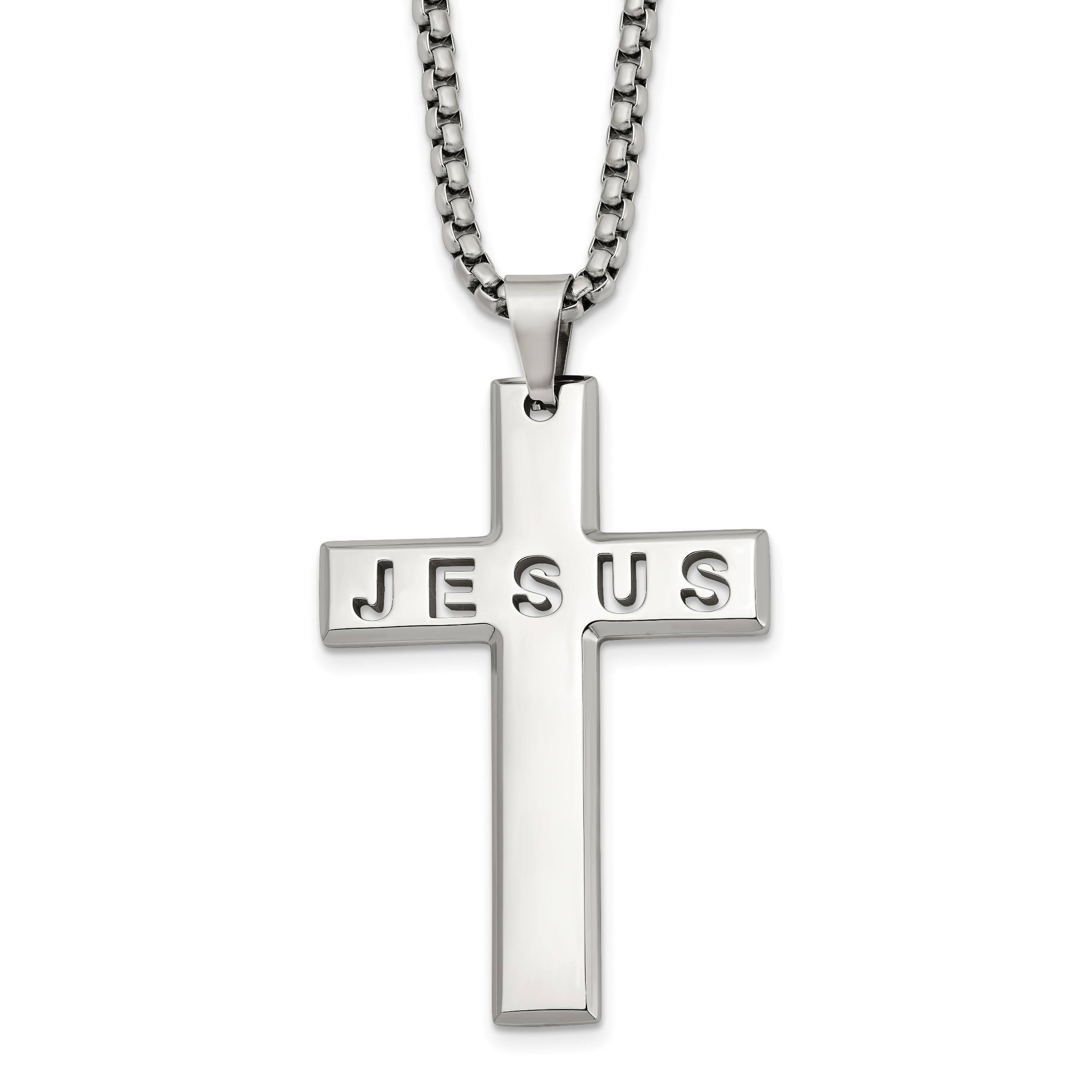 Men's Polished Cross Stainless Steel Box Chain Necklace 2.9mm Main image