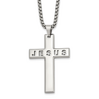 Men's Polished Cross Stainless Steel Box Chain Necklace 2.9mm