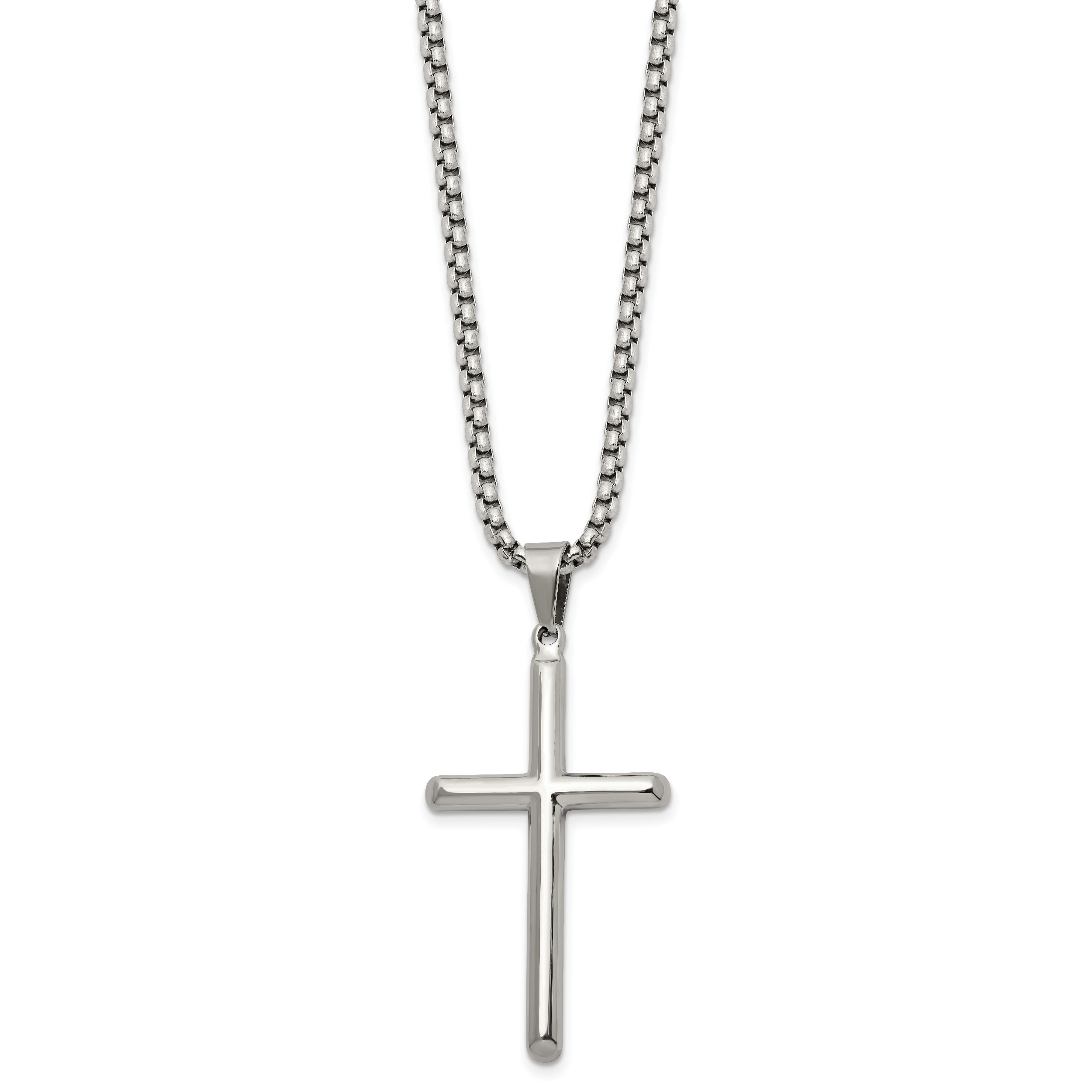 Men's Polished Cross Stainless Steel Box Chain Necklace 2.9mm 24in Secondary image