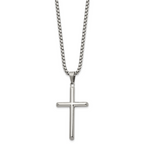 Men's Polished Cross Stainless Steel Box Chain Necklace 2.9mm 24in