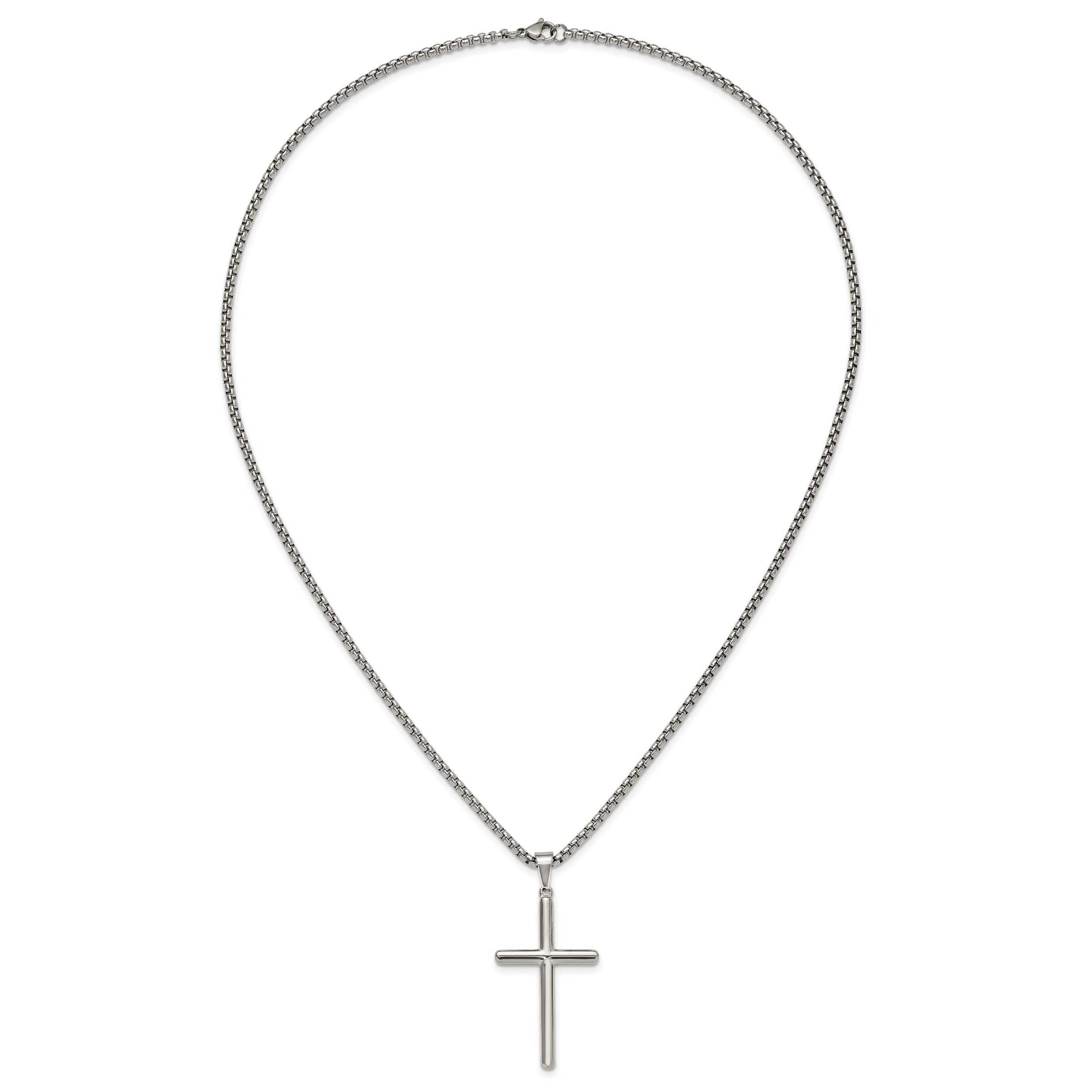 Men's Polished Cross Stainless Steel Box Chain Necklace 2.9mm 24in
